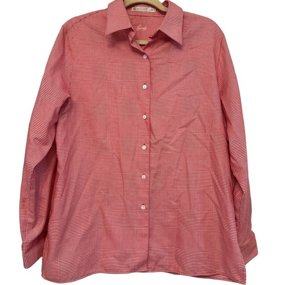 Foxcroft womens plaid houndstooth button down shirt size 12 wrinkle free cotton - Picture 1 of 6